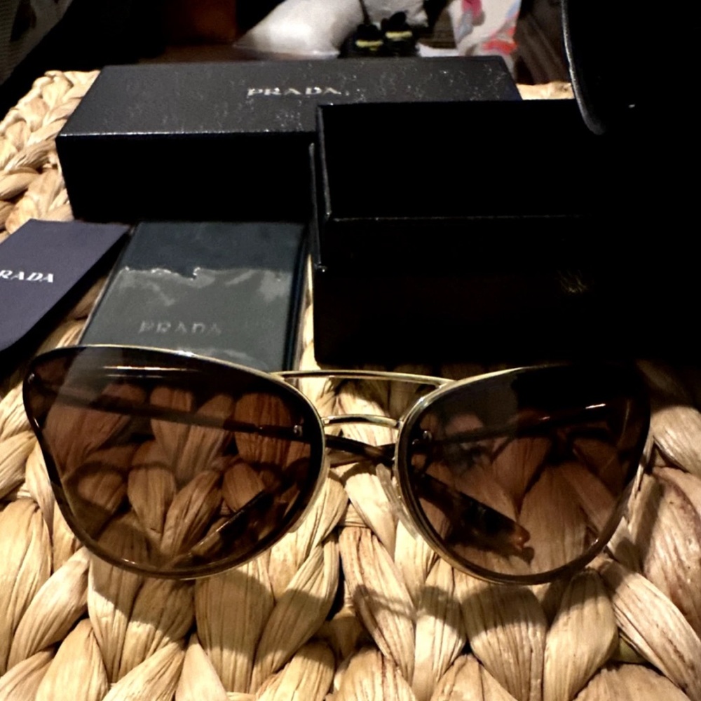 Prada Women's Gold and Black Sunglasses - Picture 5 of 9